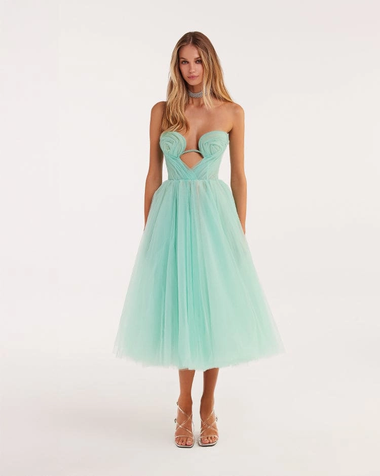 Asymmetric Dress Mint green tender midi tulle dress