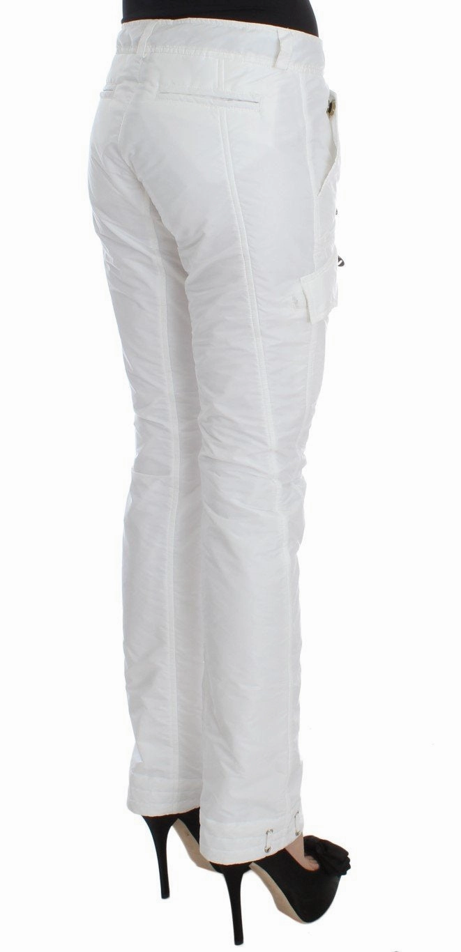 Narrow Cargo Pants White Nylon Padded Slim Fit Cargo Pants