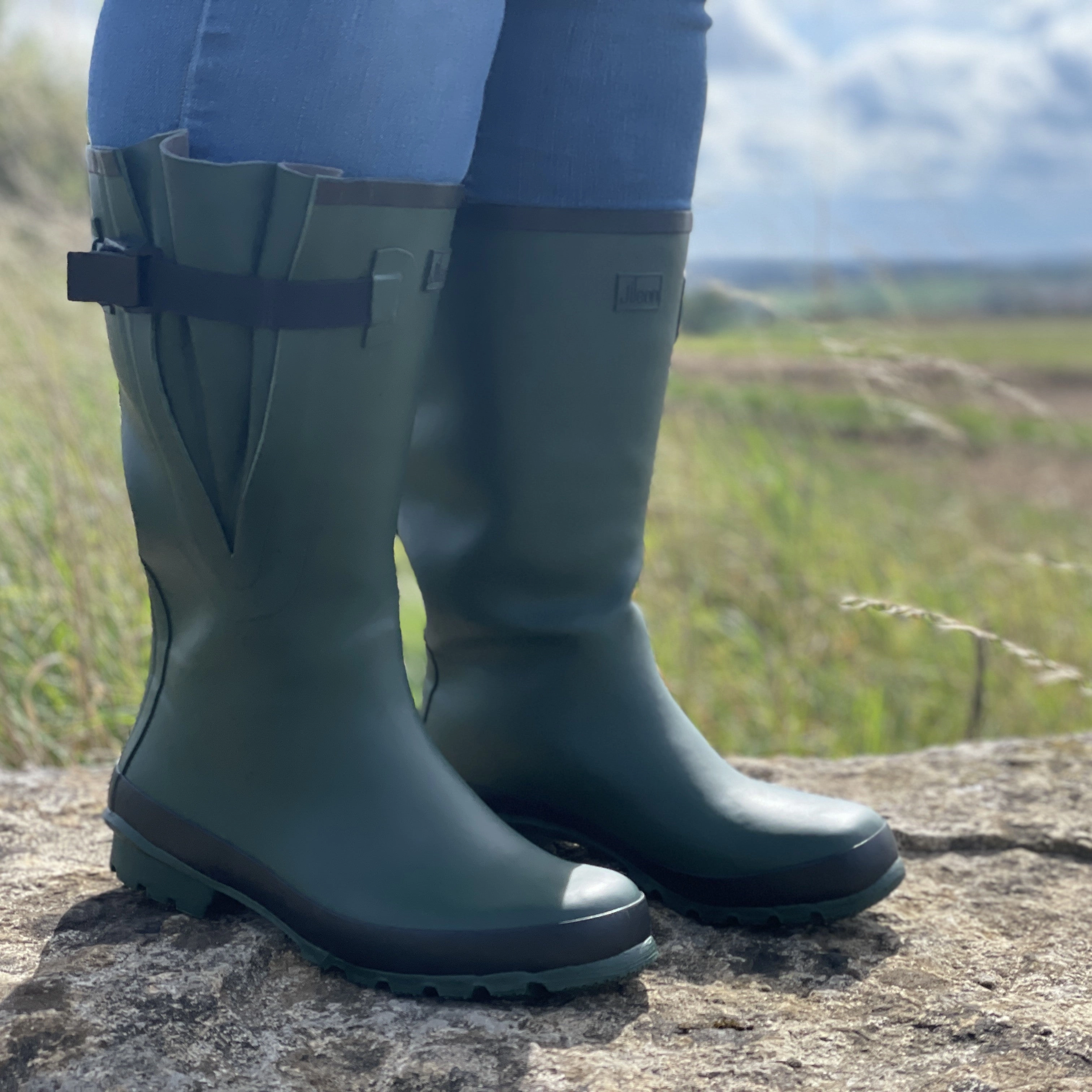 Wide Calf Rain Boots - 15 to 19 inch calf - Green - Regular Width in Ankle Ankle Boots Round Toe