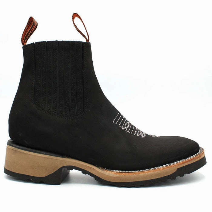 Wide Square Toe Ankle Boots with Rubber Sole Hooch Black For Motorcycle Boots