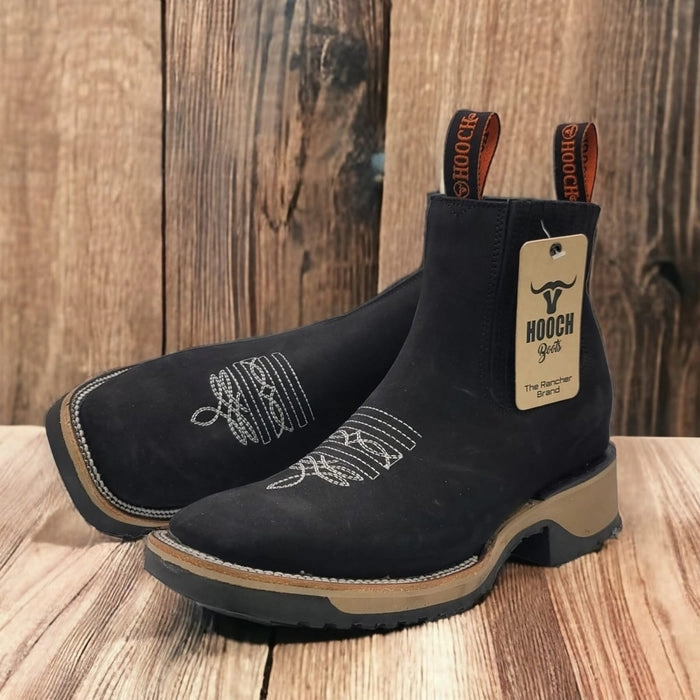 Long Toe Boots Wide Square Toe Ankle Boots with Rubber Sole Hooch Black