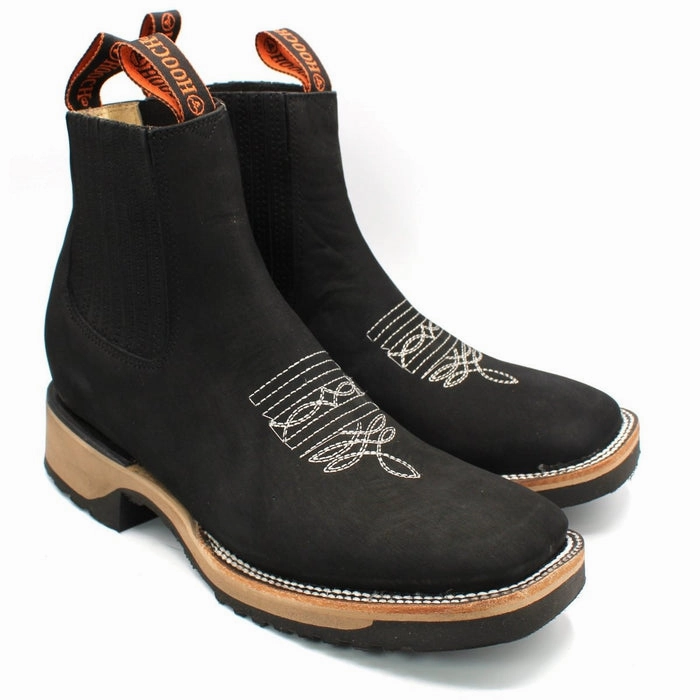 Wide Square Toe Ankle Boots with Rubber Sole Hooch Black Little Girl Cowboy Boots