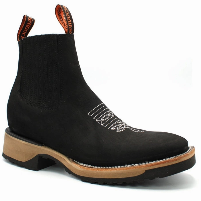 Wide Square Toe Ankle Boots with Rubber Sole Hooch Black J B Dillon Boots