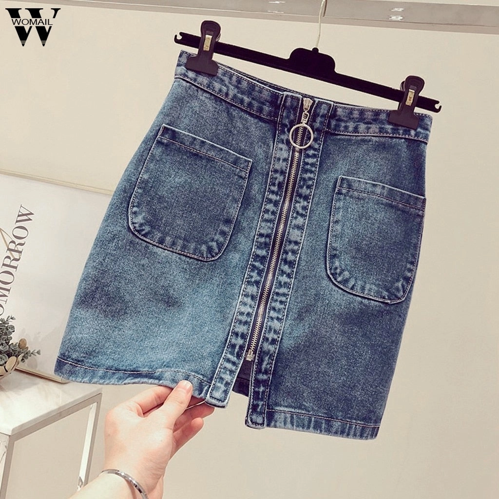 Macabi Skirt Womail Skirt Women Summer New Korean High Waist Zipper Pocket Student Short Denim Skirt Fashion high quality  2020  A1