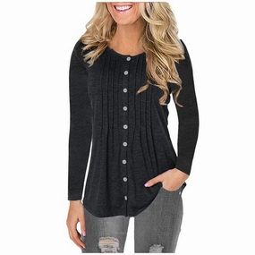 Nice Graphic T Shirts Womail T-shirts Women 2019 Autumn Fashion Button Tops Long Sleeve Basic Office Work T-shirt Femme Pullover Loose S-5XL 726