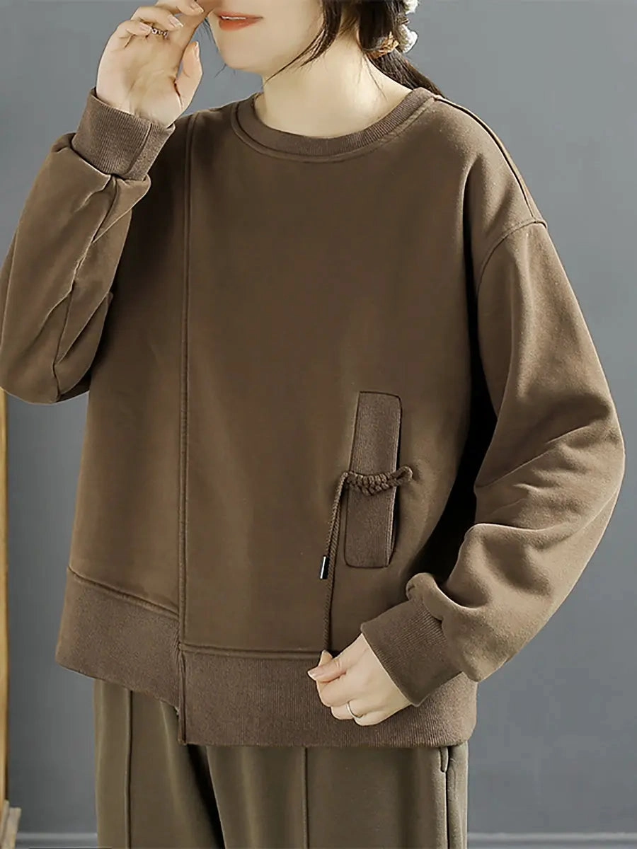 Custom Bridal Sweatshirts Women Cotton Irregular Spliced Fleece-lined Sweatshirt