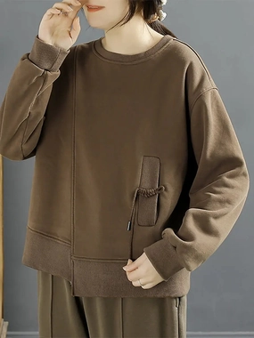 Women Cotton Irregular Spliced Fleece-lined Sweatshirt Basketball Mom Sweatshirts