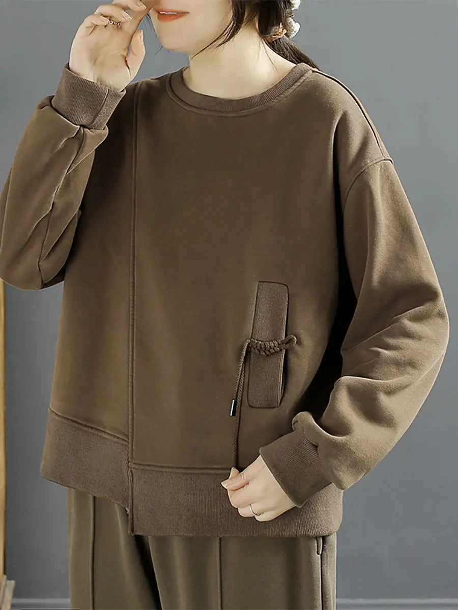 Women Cotton Irregular Spliced Fleece-lined Sweatshirt No Logo Sweatshirts