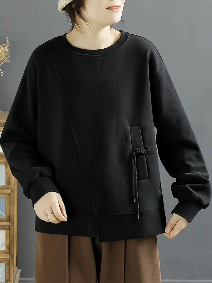 5xlt Sweatshirts Women Cotton Irregular Spliced Fleece-lined Sweatshirt