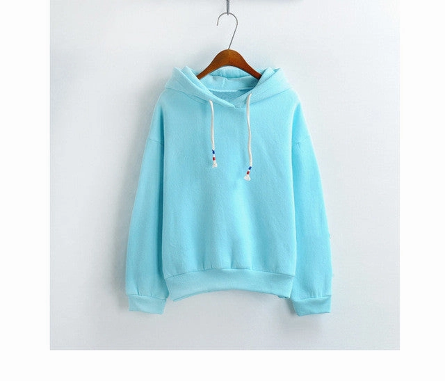 Women Hoodies Sweatshirts New Hot Sale Candy 10 Color Long Sleeved Thick Casual All-match Solid Leisure Hooded Hoodie Loose Tops Cowboy Sweatshirts