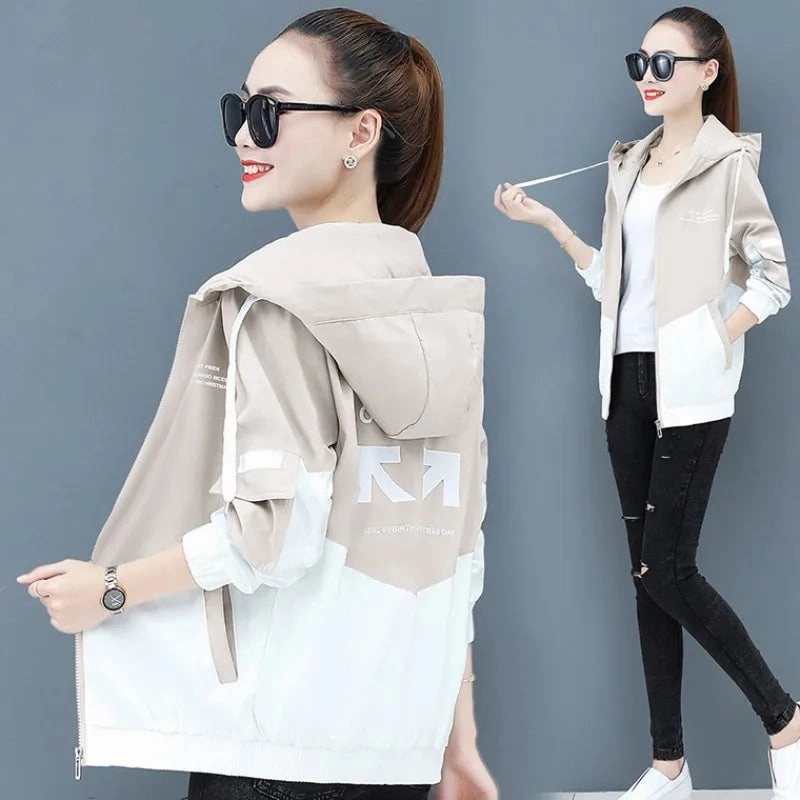 Lined Windbreaker Jackets Women's Autumn Hooded Windbreaker Jackets