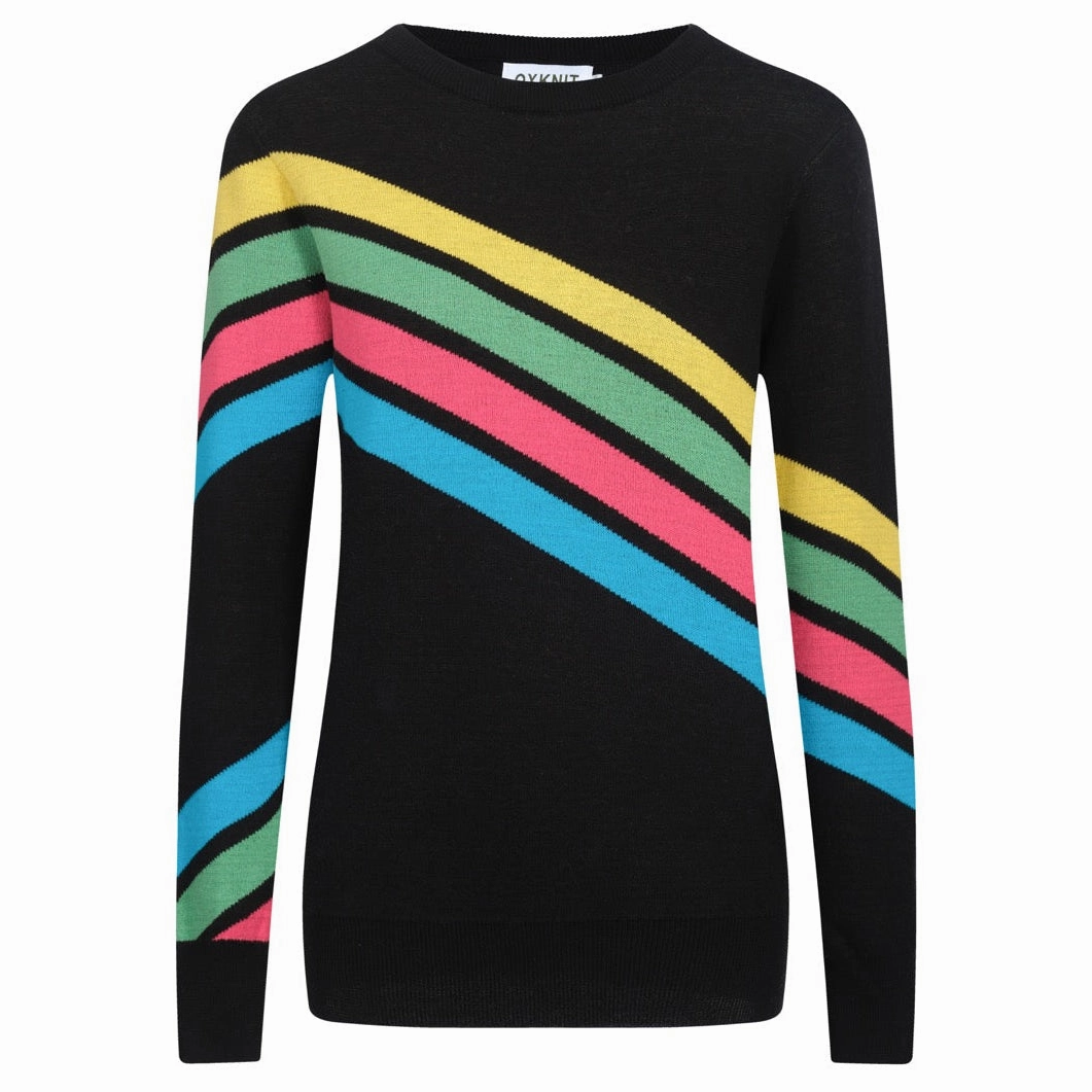 Women's black vintage diagonal stripe knitwear Italian Knitwear Wholesale