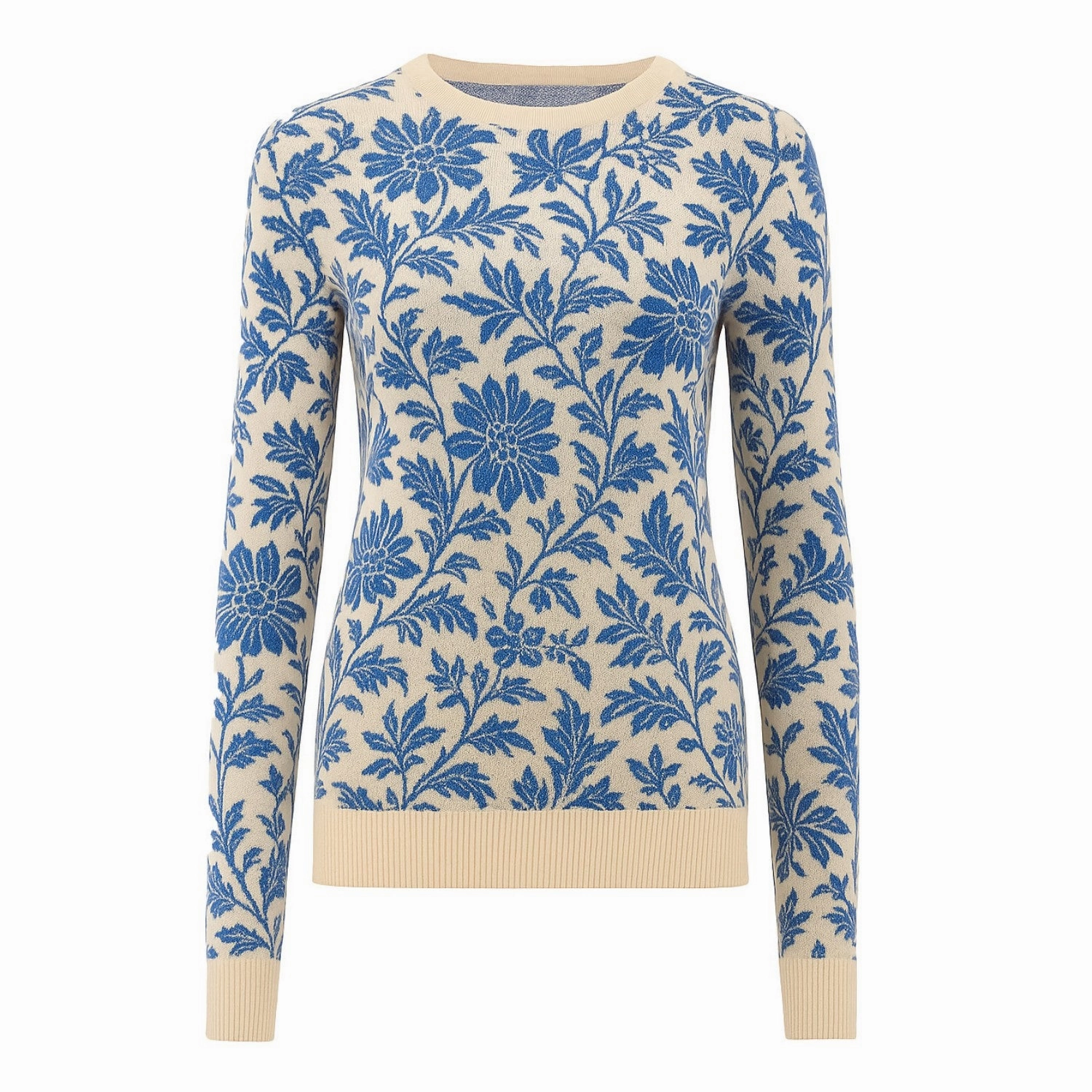 Women's blue floral jacquard street knitwear Knitwear Zipper
