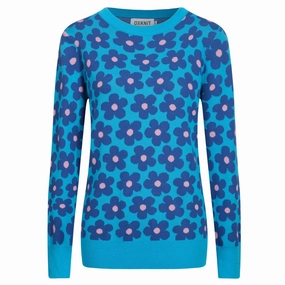Knitwear Sweater Design Software Women's Blue floral Jacquard vintage knitwear