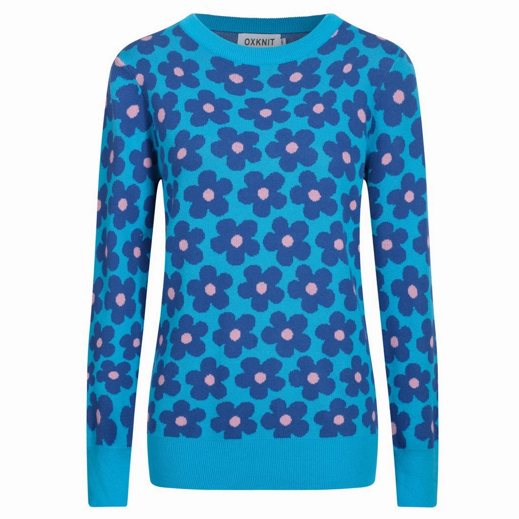 West End Knitwear Reviews Women's Blue floral Jacquard vintage knitwear