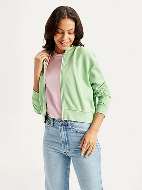 Sweatshirts For The Gym Women's Brand Logo Green Baseball Collar Neck Sweatshirt