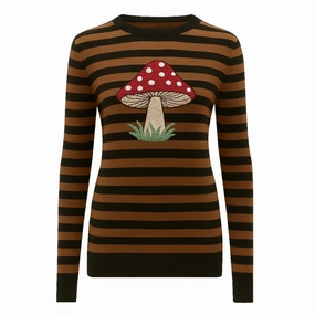 Women's Brown striped mushroom embroidery knitwear Christina Knitwear