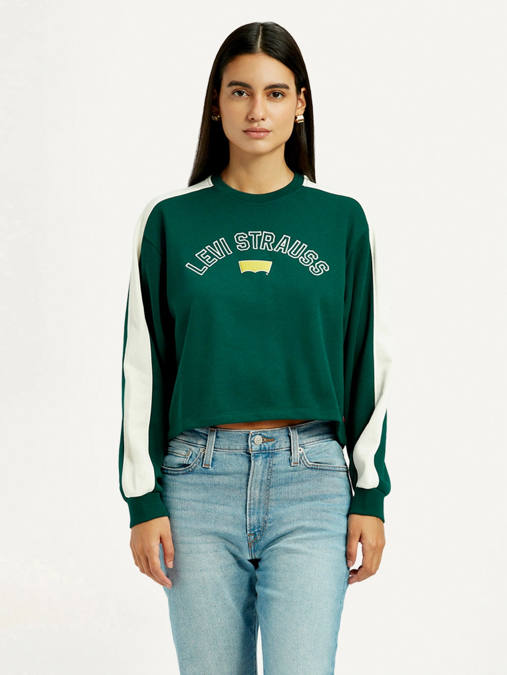 Cute Sayings For Sweatshirts Women's Colorblock Dark Green Crew Neck Sweatshirt
