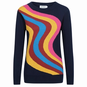 Women's dark blue wavy stripe knitwear Baggy Knitwear