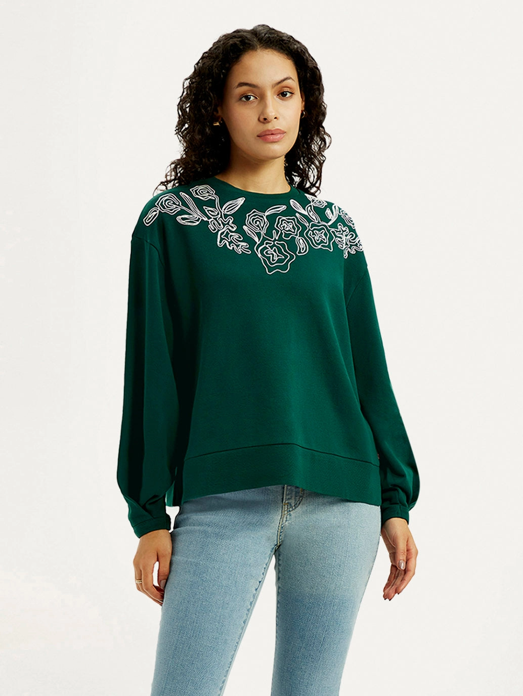 Patriot Sweatshirts Women's Embroidered Dark Green Crew Neck Sweatshirt