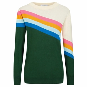 Women's green diagonal stripe vintage knitwear Nordic Knitwear