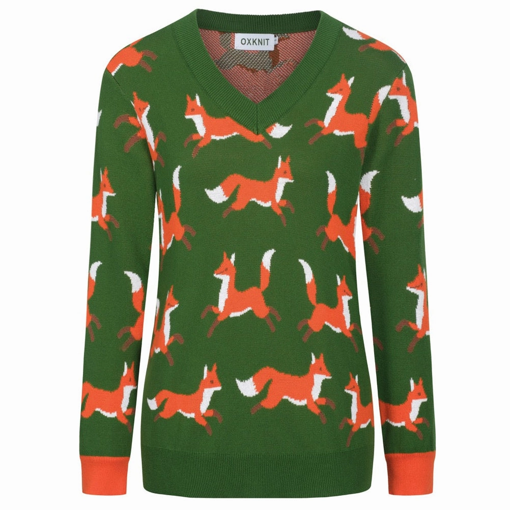 Saint Knitwear France Women's green vintage fox jacquard knitwear