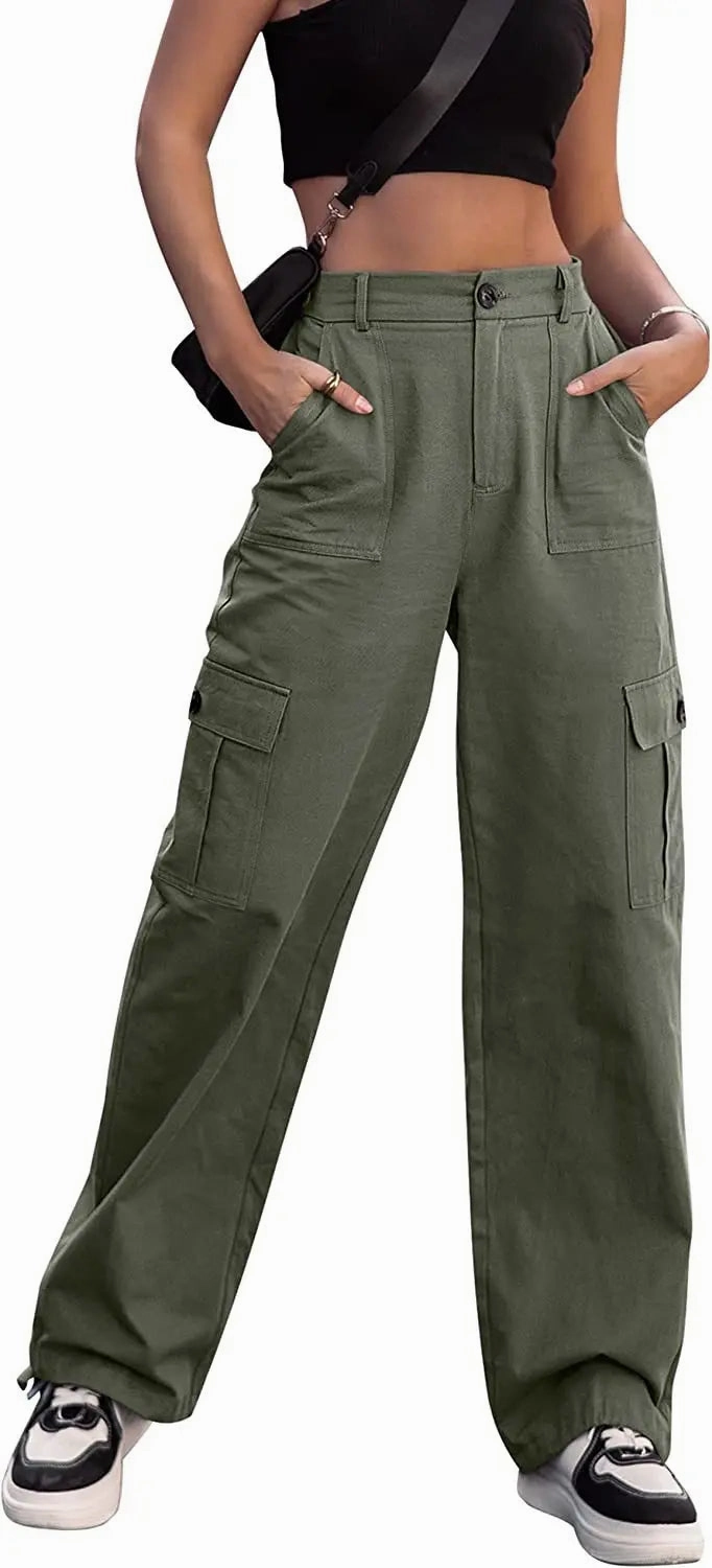 Women's High-Waist Cotton Wide-Leg Cargo Pants Cargo Pants London