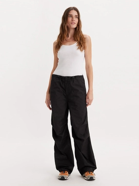 Women's Mid Rise BlackBaggy Fit Cargo Trousers Mango Cargo Pants