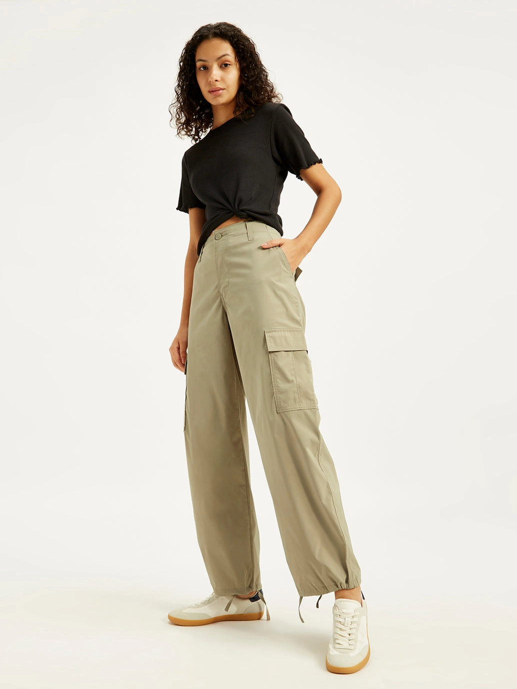 Small Cargo Pants Women's Mid RiseBaggy Fit Cargo Trousers
