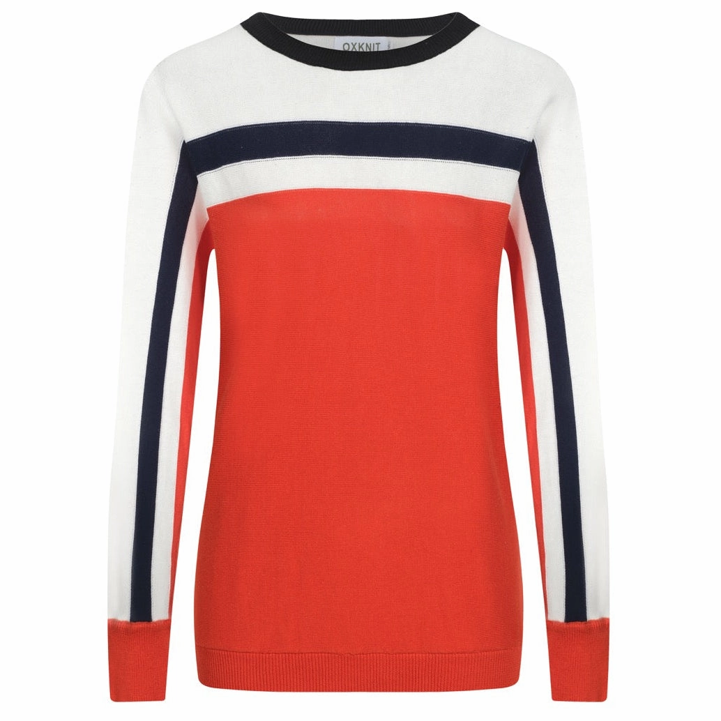 Judith Glue Orkney Knitwear Women's orange striped jacquard vintage knitwear