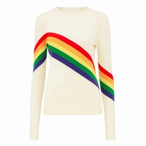 Women's rainbow striped vintage jacquard knitwear Merino Wool And Possum Fur Knitwear