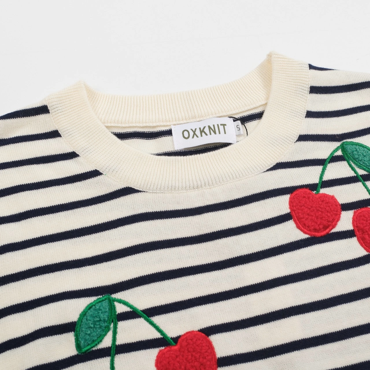 Women's striped cherry embroidery vintage knitwear Khalita Knitwear