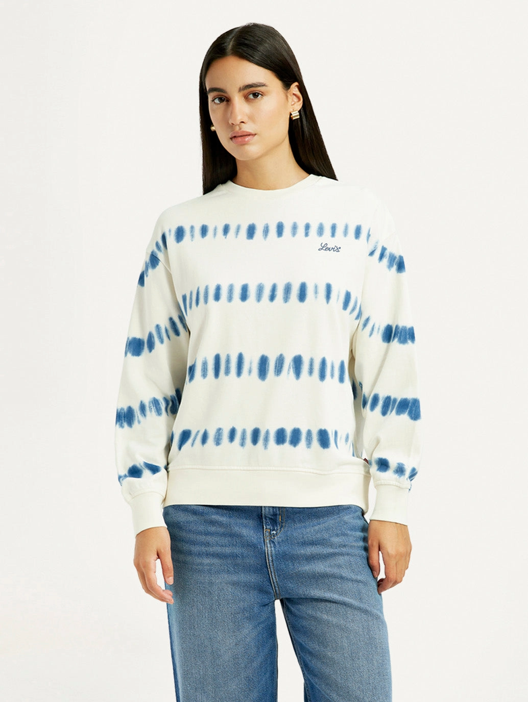 Women's Tie-Dye Off White Crew Neck Sweatshirt Croft And Barrow Sweatshirts