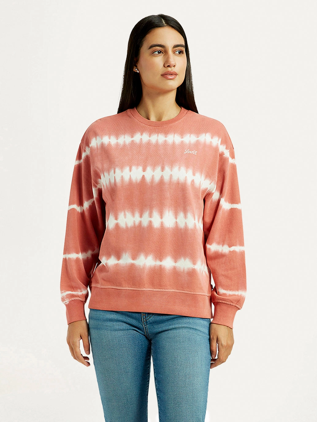 Women's Tie-Dye Peach Crew Neck Sweatshirt Cute Plain Sweatshirts