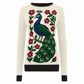 Knitwear Repair Near Me Women's vintage white peacock jacquard knitwear