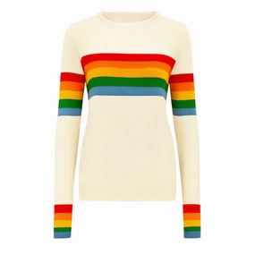 Warm & Wonderful Knitwear Women's white apricot rainbow jacquard knitwear