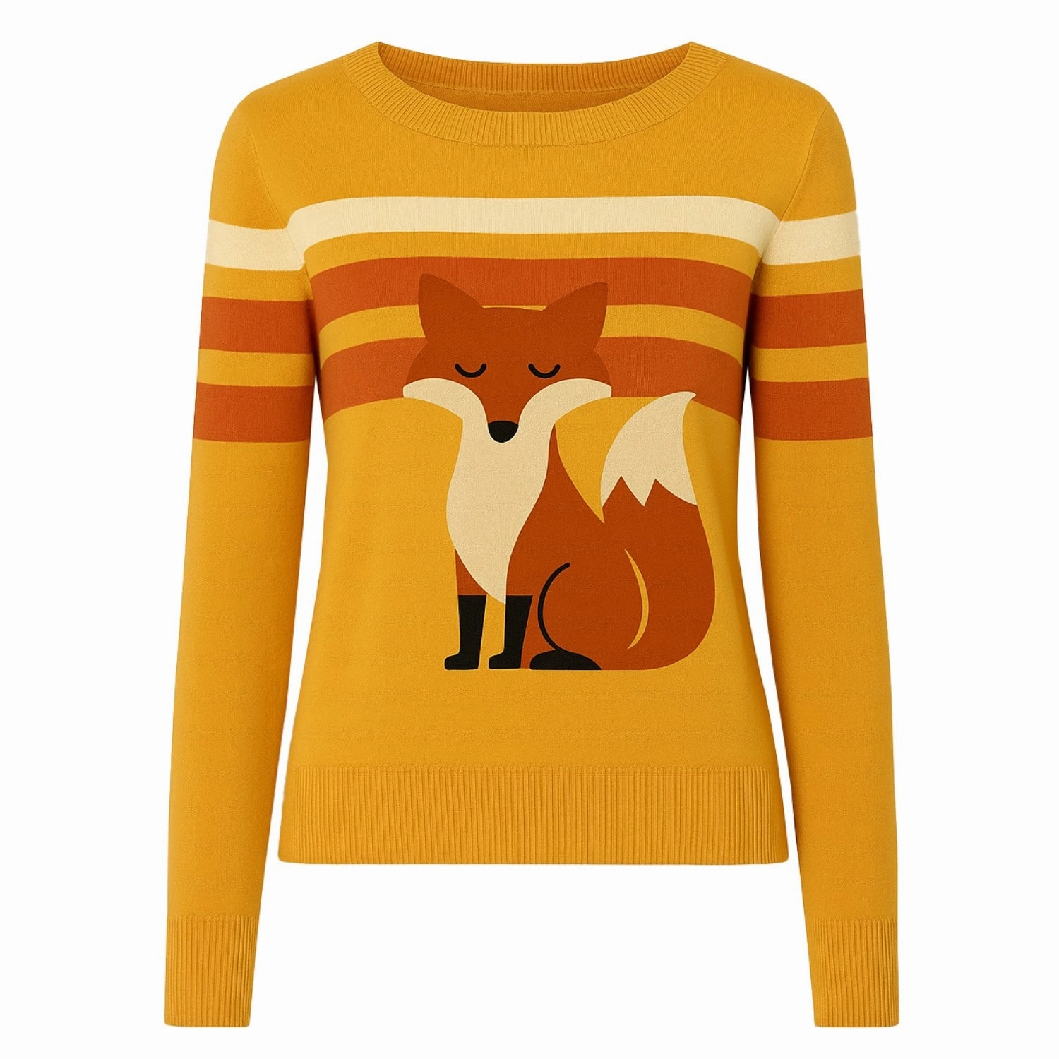 Women's yellow fox striped jacquard knitwear Knitwear Designers