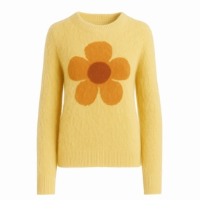 Women's yellow vintage flower plush knitwear The Croft House Knitwear