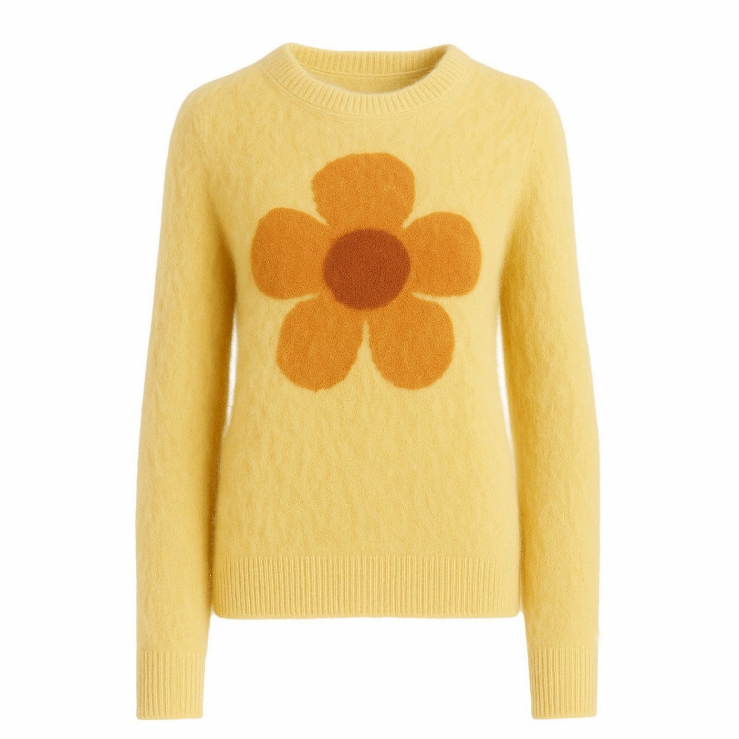 Women's yellow vintage flower plush knitwear Md75 Knitwear