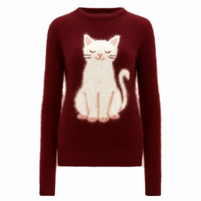 Glengyle Knitwear Women'sred cute cat jacquard plush knitwear