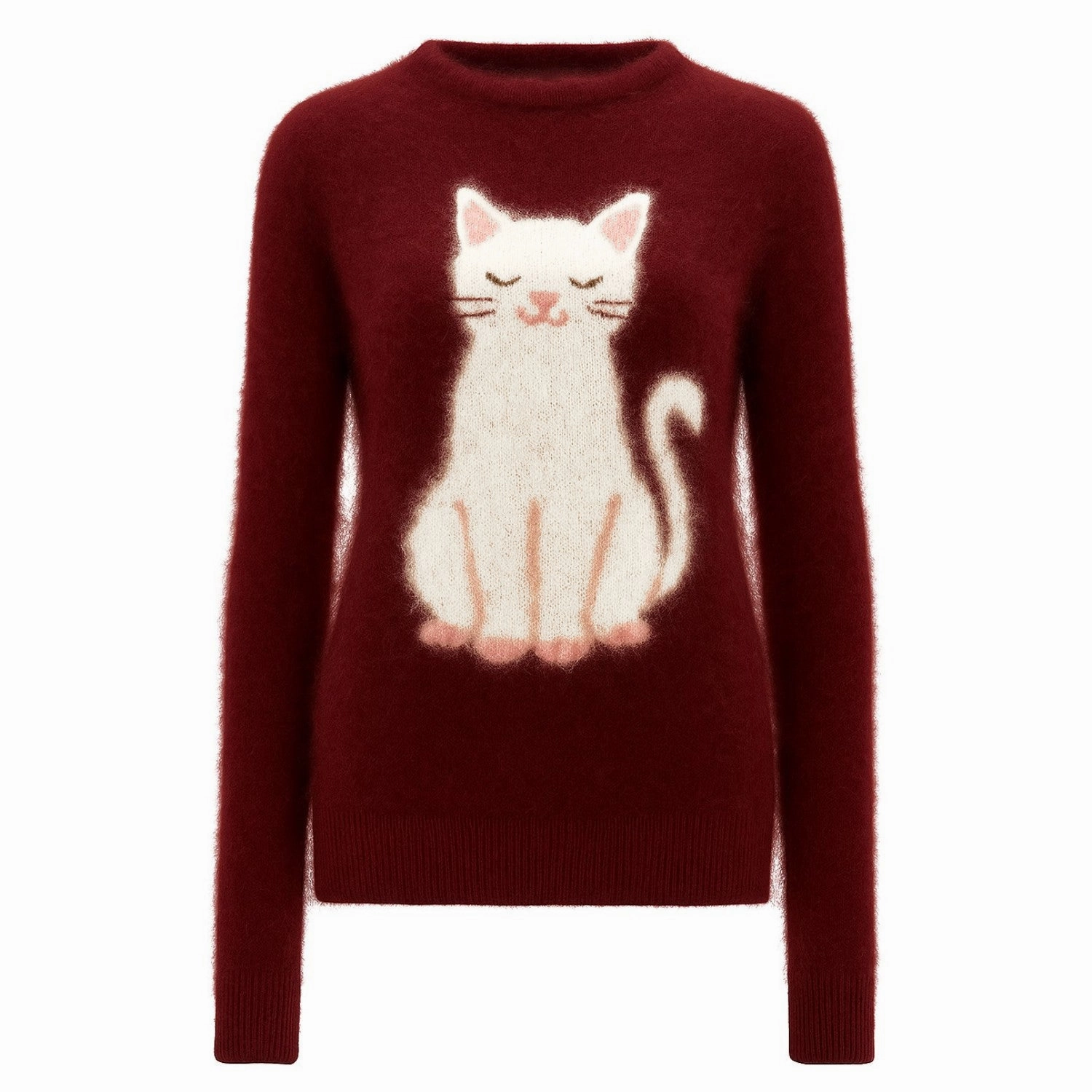 Women'sred cute cat jacquard plush knitwear Tf Knitwear