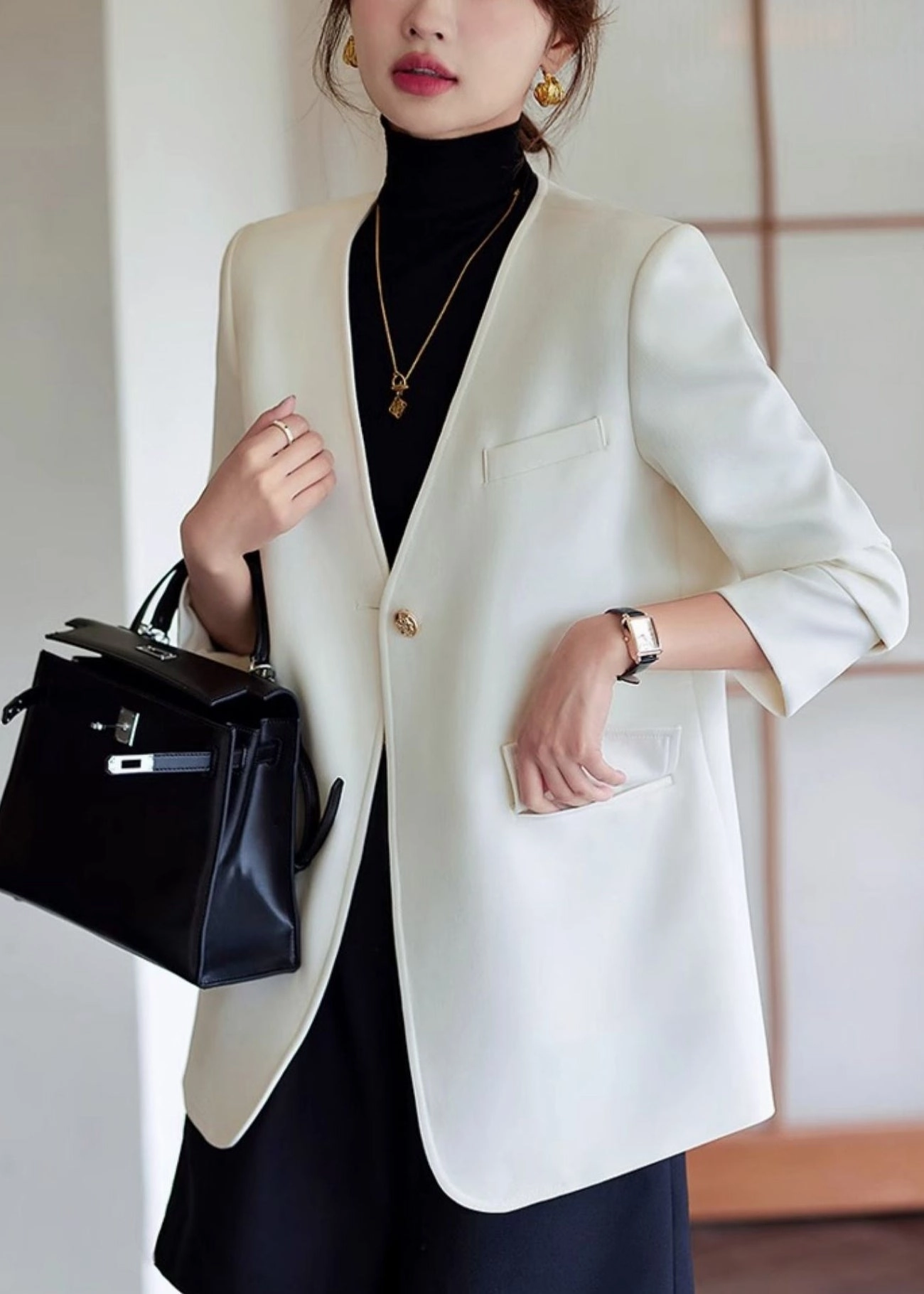 Women White V Neck Cotton Jackets Spring YJ053 Jackets For Fall 2024