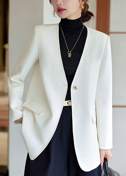 Delta Line Jackets Women White V Neck Cotton Jackets Spring YJ053