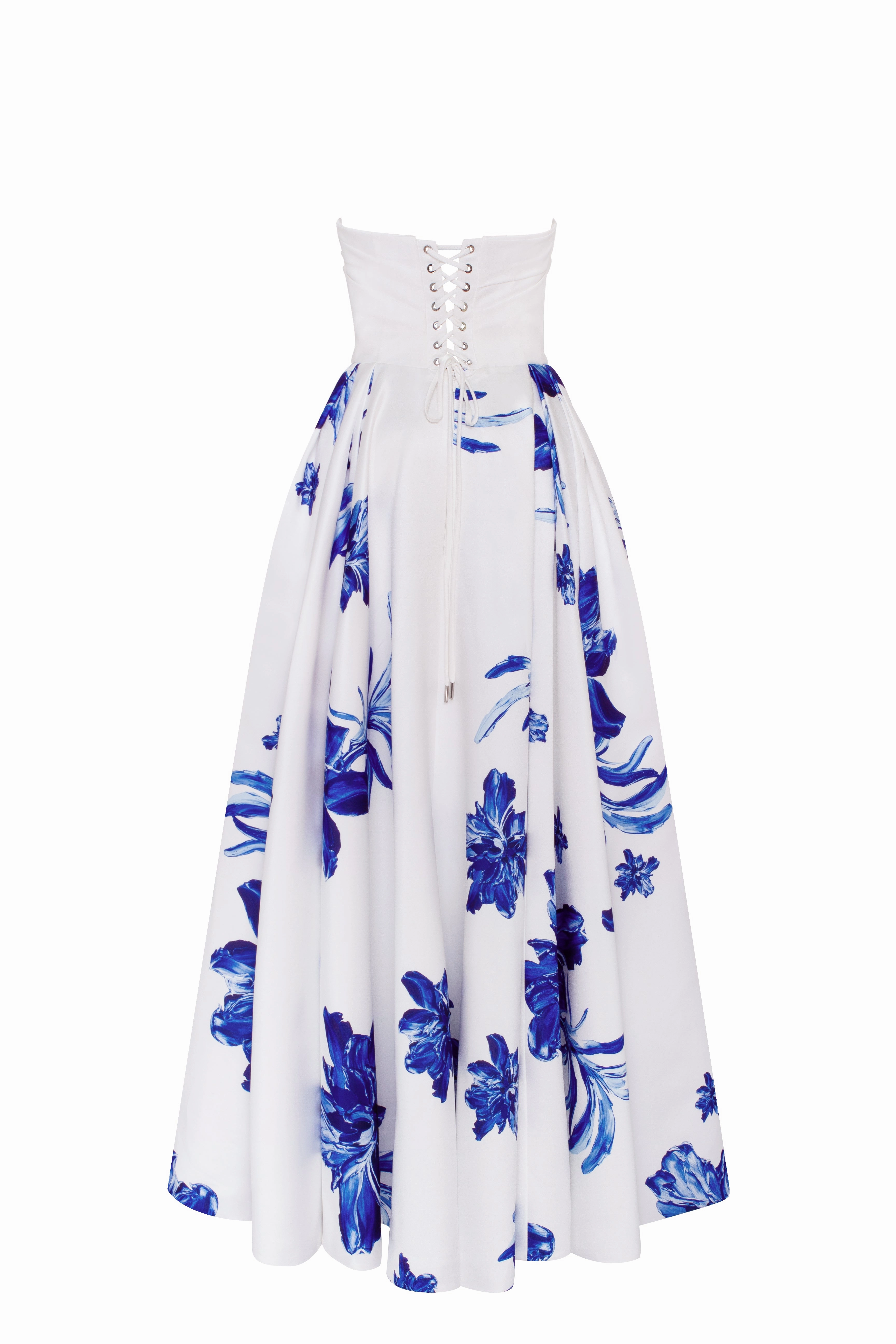 Flowy Midi Dress Wonderful white A-line maxi dresswith blue flowers, Glow-Up