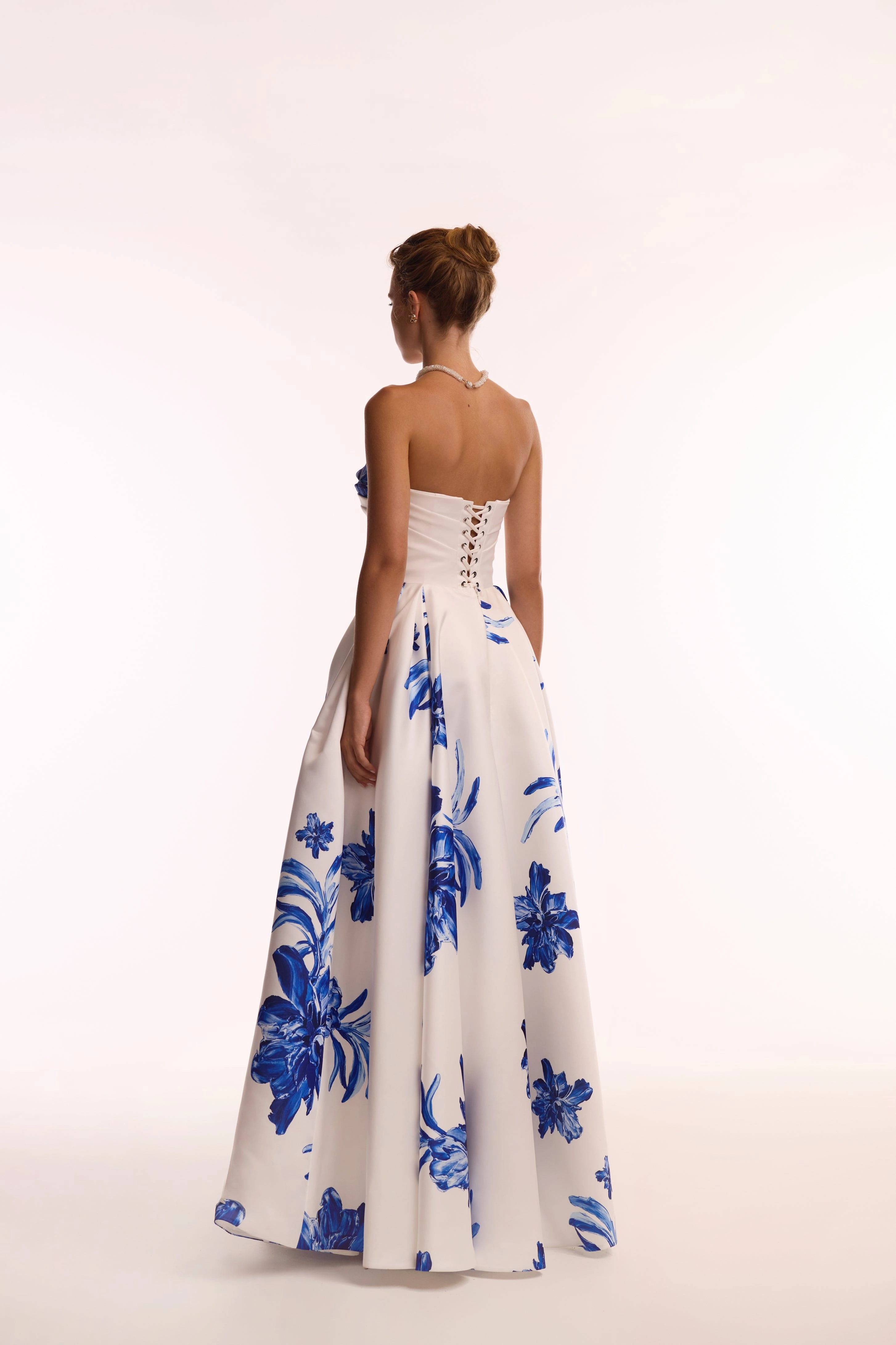 Wonderful white A-line maxi dresswith blue flowers, Glow-Up Dress Codes For Wedding