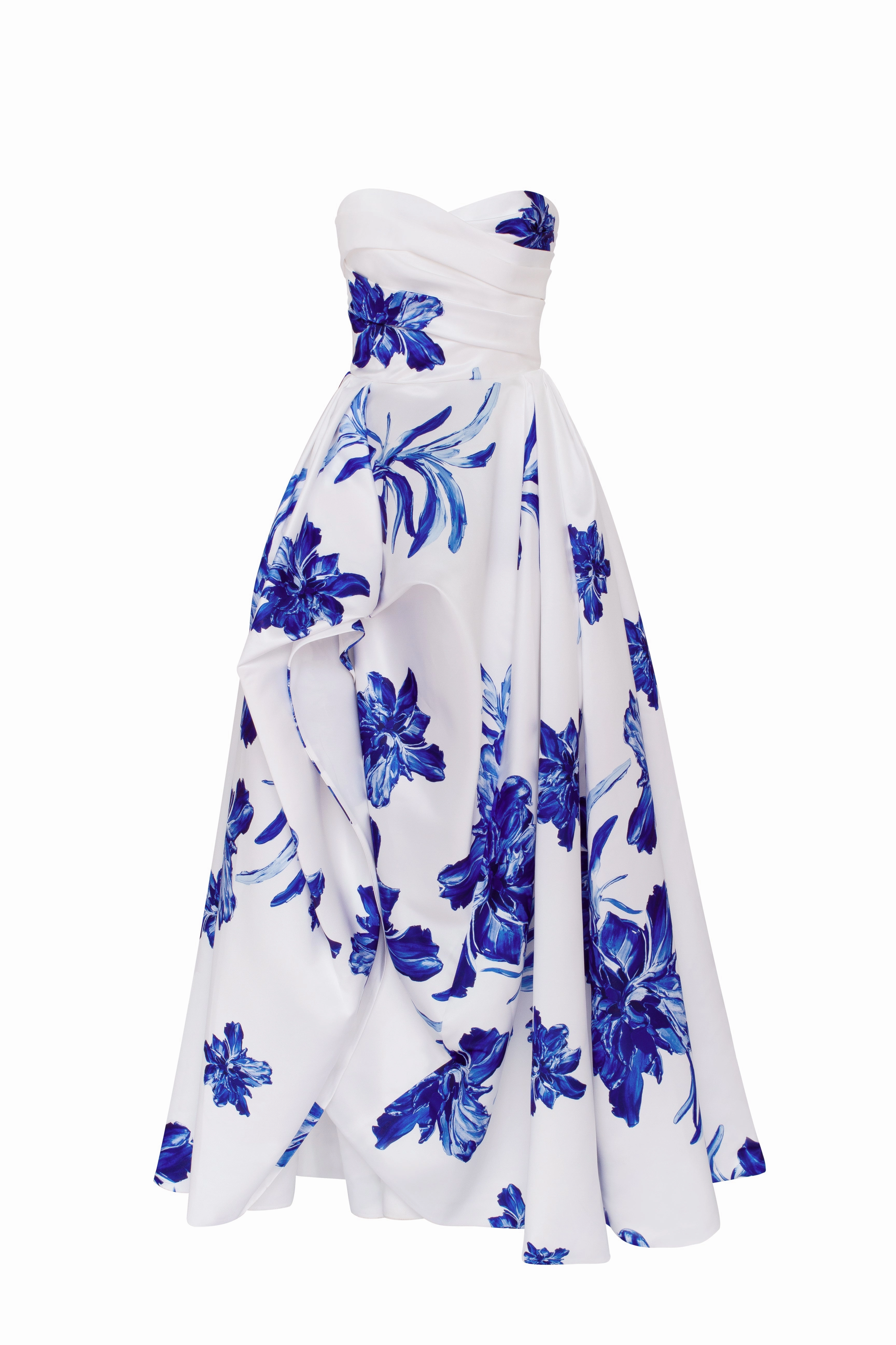 Retro Attire Dress Wonderful white A-line maxi dresswith blue flowers, Glow-Up