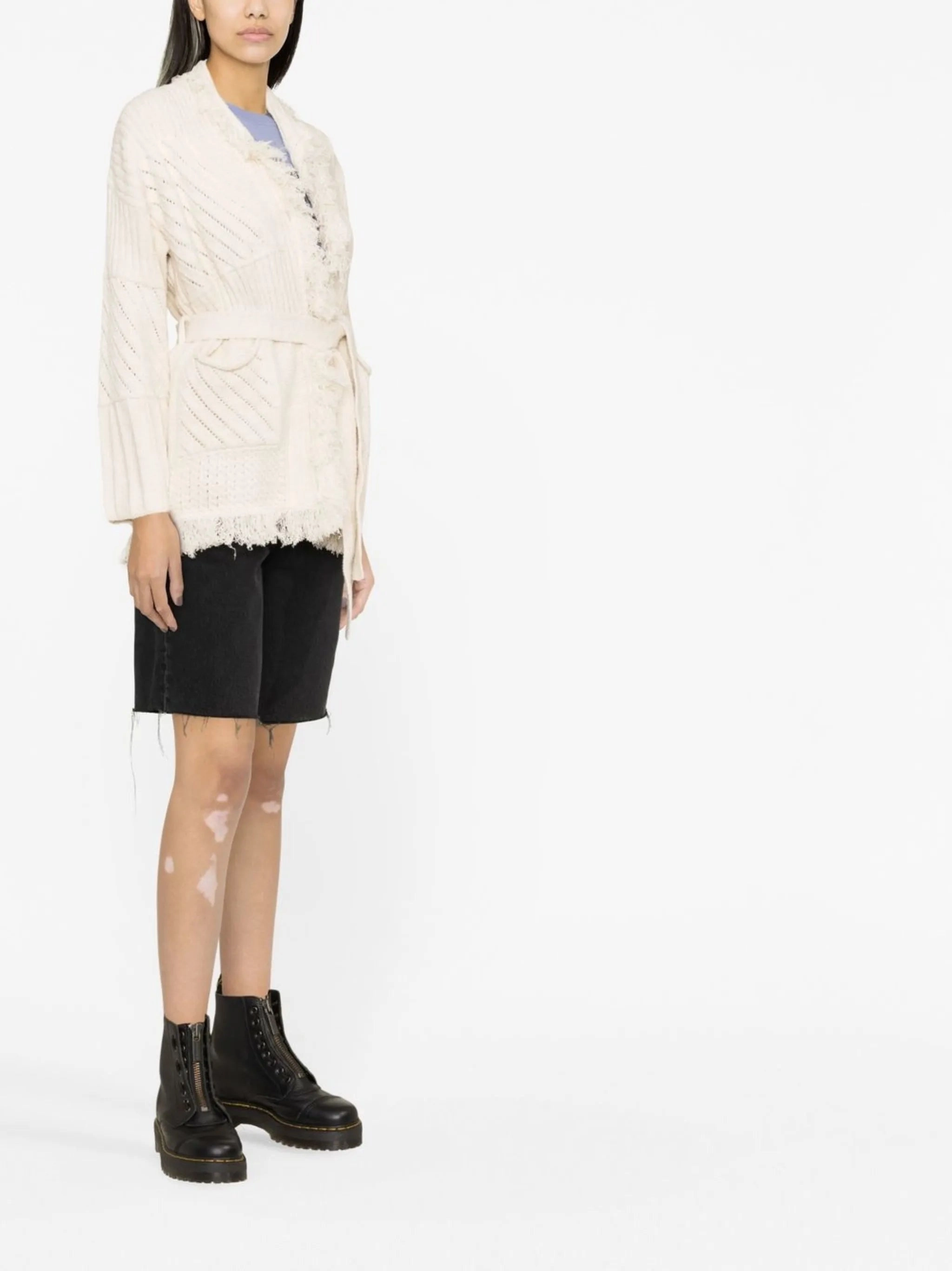 belted shawl-collar cardigan Boat Neck Knitwear