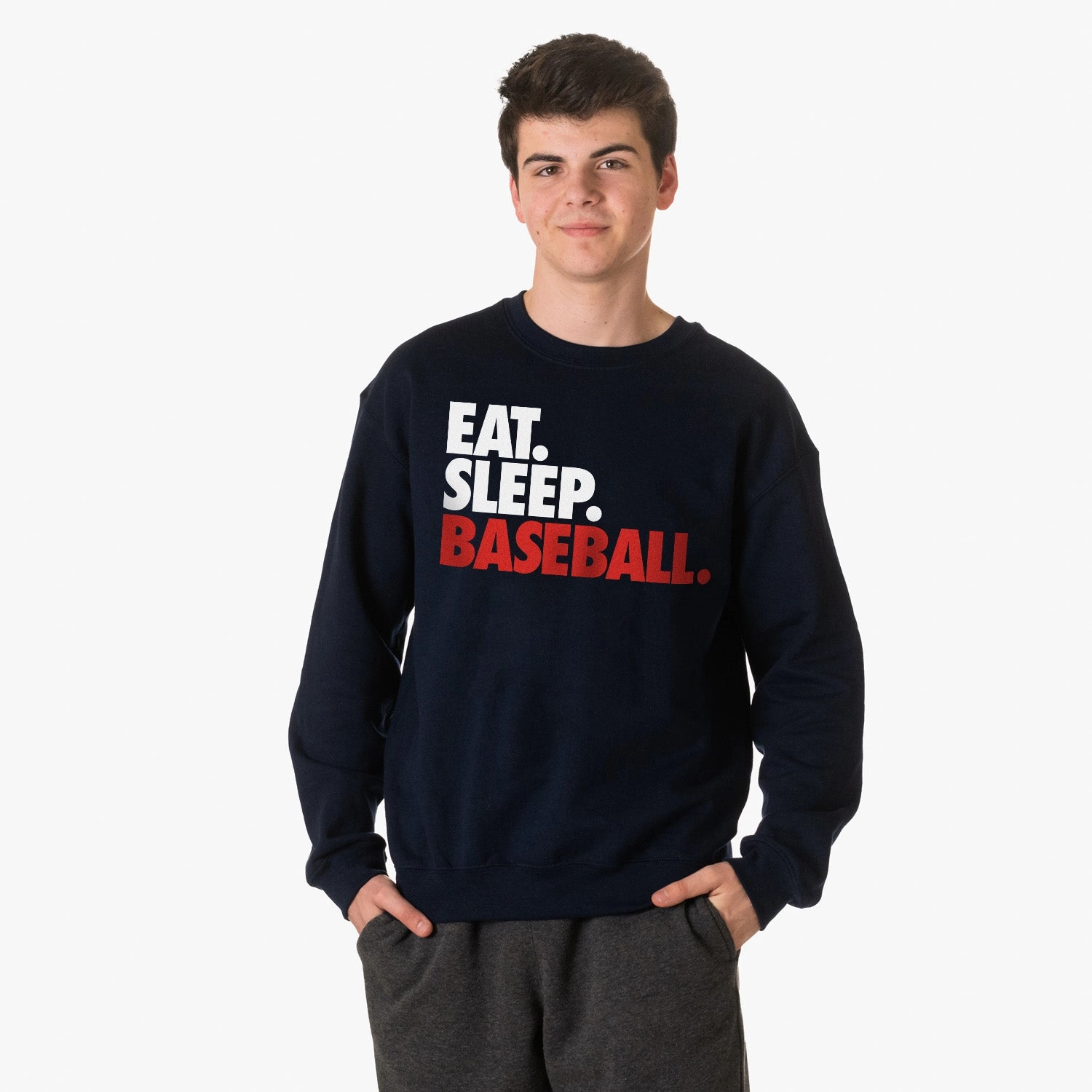 Thermal Sweatshirts Baseball Crewneck Sweatshirt - Eat Sleep Baseball Bold