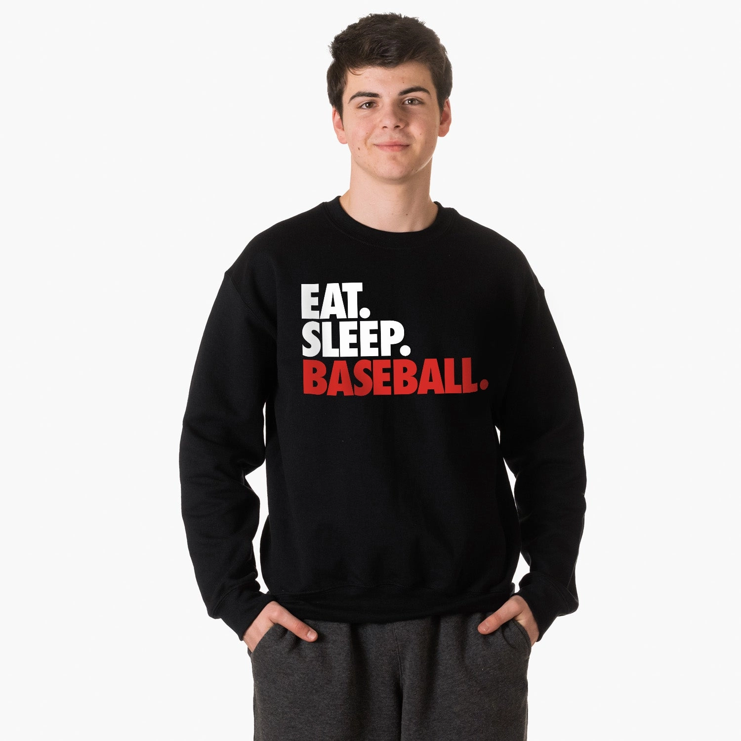 Snowboard Sweatshirts Waterproof Baseball Crewneck Sweatshirt - Eat Sleep Baseball Bold