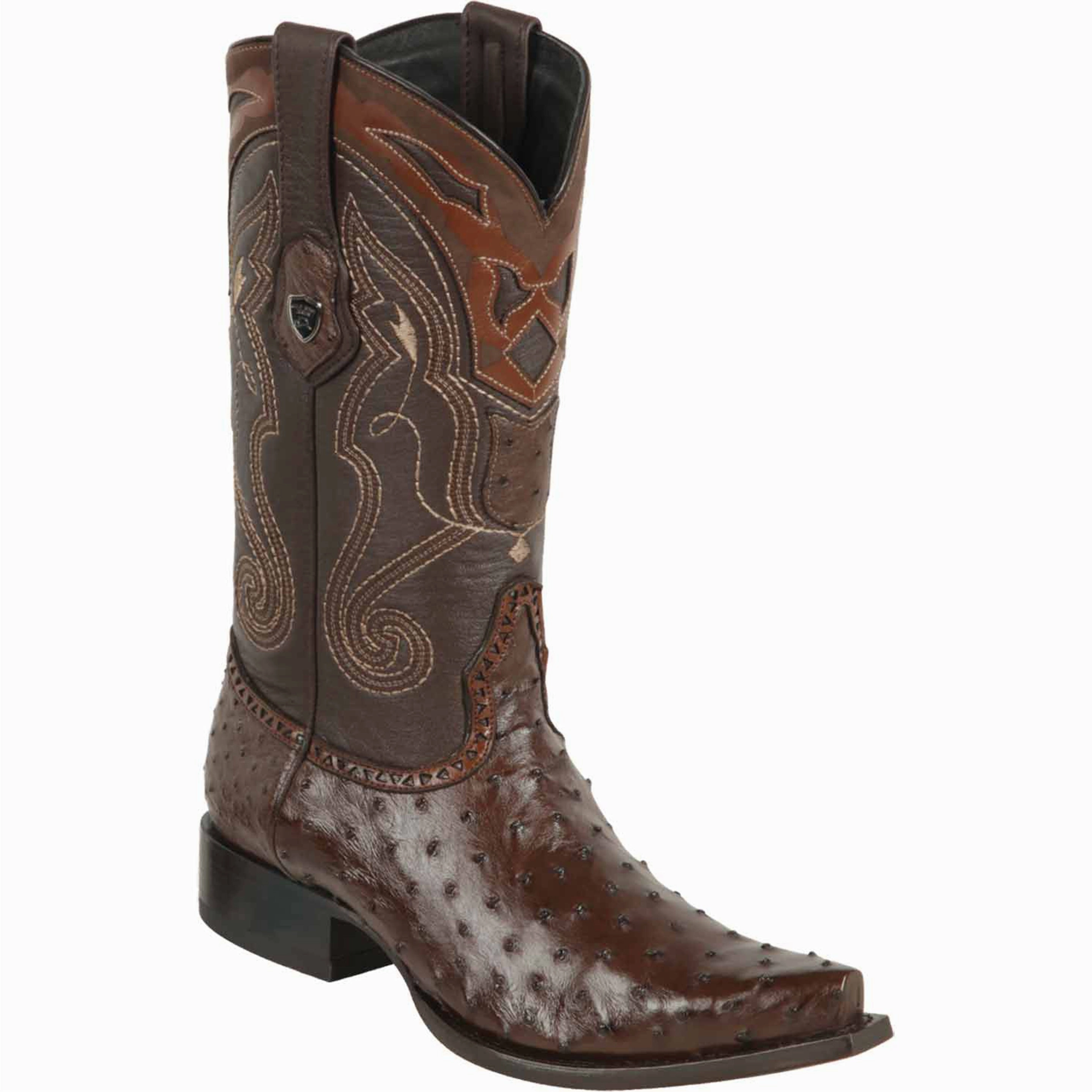 Brown Ostrich Skin Boots Snip Toe Boots Wedge